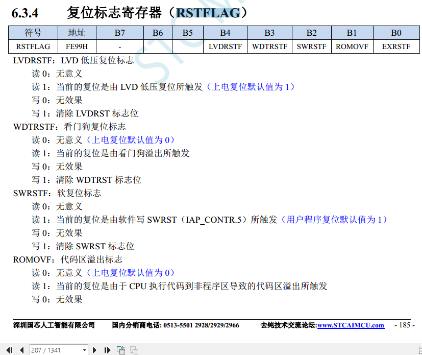 笔误 ？ STC8H手册里的RSTFLAG寄存器地址前后不一致-3.png