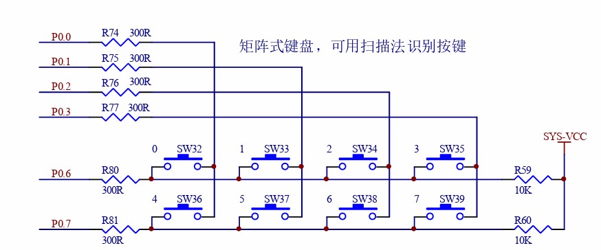 矩阵按键原理图
